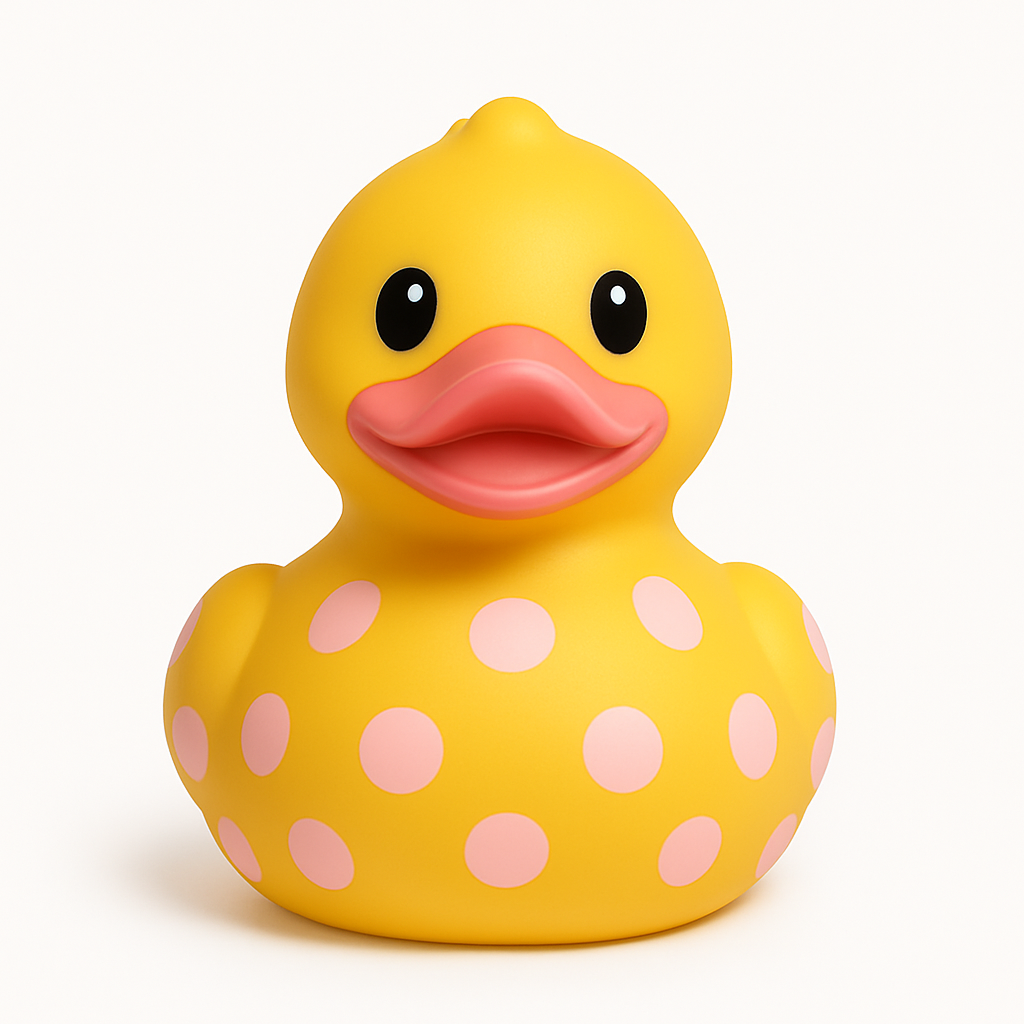 Abeer the duck Classic Yellow Duck with Pink Dots 8cm - Image 1