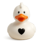White Rubber Duck with Black Heart 5cm