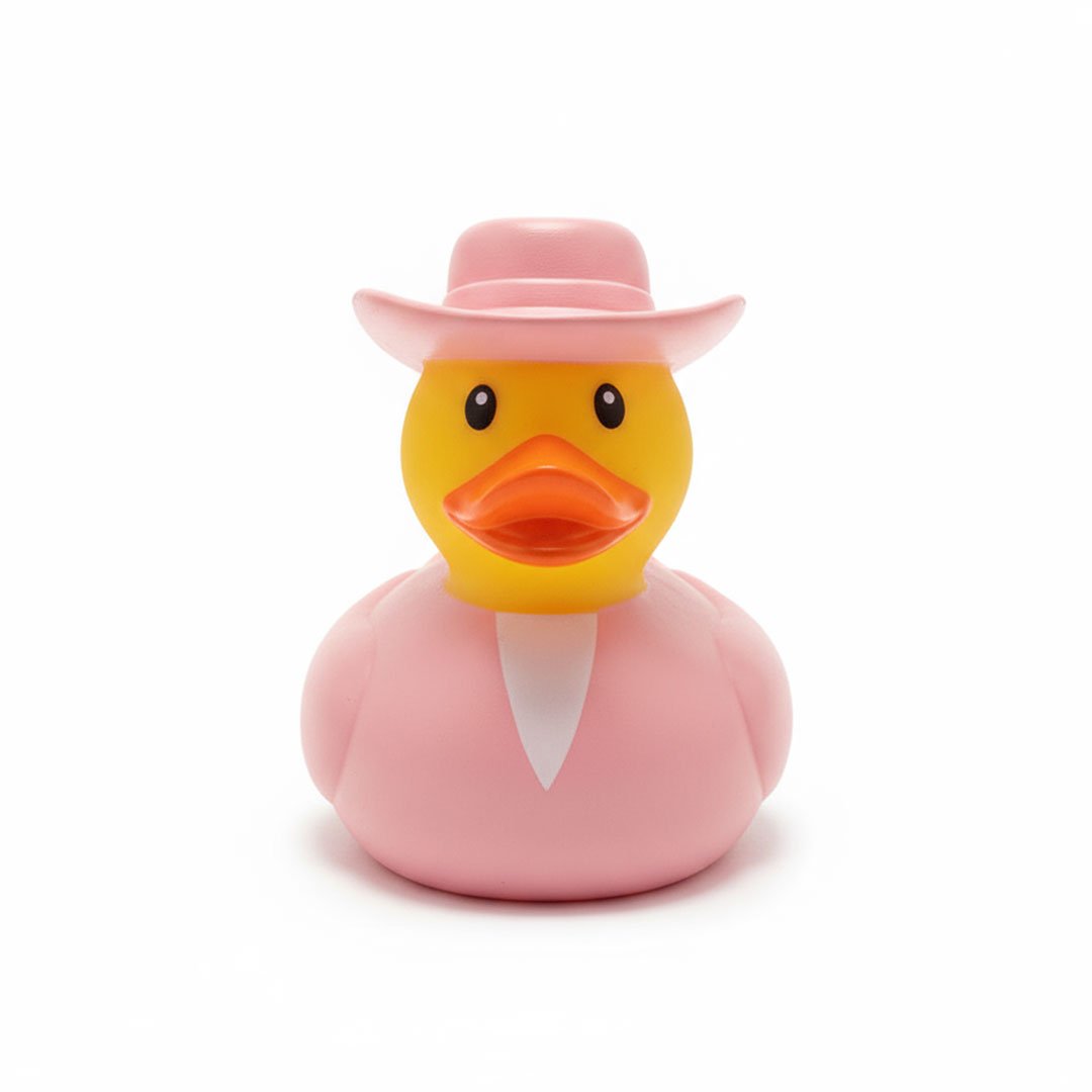 14 Elegant Rubber Duck with Pink Cap 8cm - Image 1